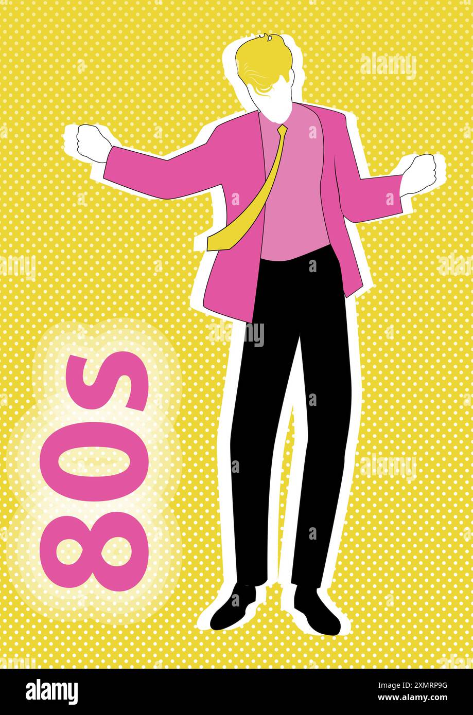 Junger Mann tanzen New Wave Musik Tragen von Kleidung im Stil der 80er Jahre Stock Vektor