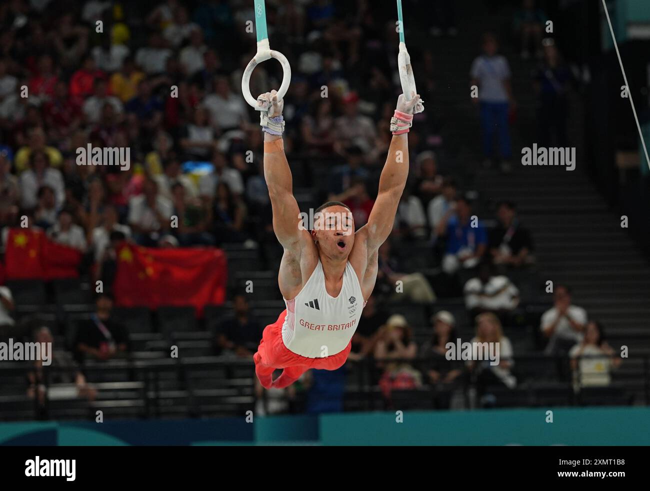 Paris, Frankreich. Juli 2024. Joe Fraser (Großbritannien) tritt an, während die Rote Karte in der Bercy Arena, Paris, Frankreich, antritt. Quelle: Ulrik Pedersen/Alamy Stockfoto
