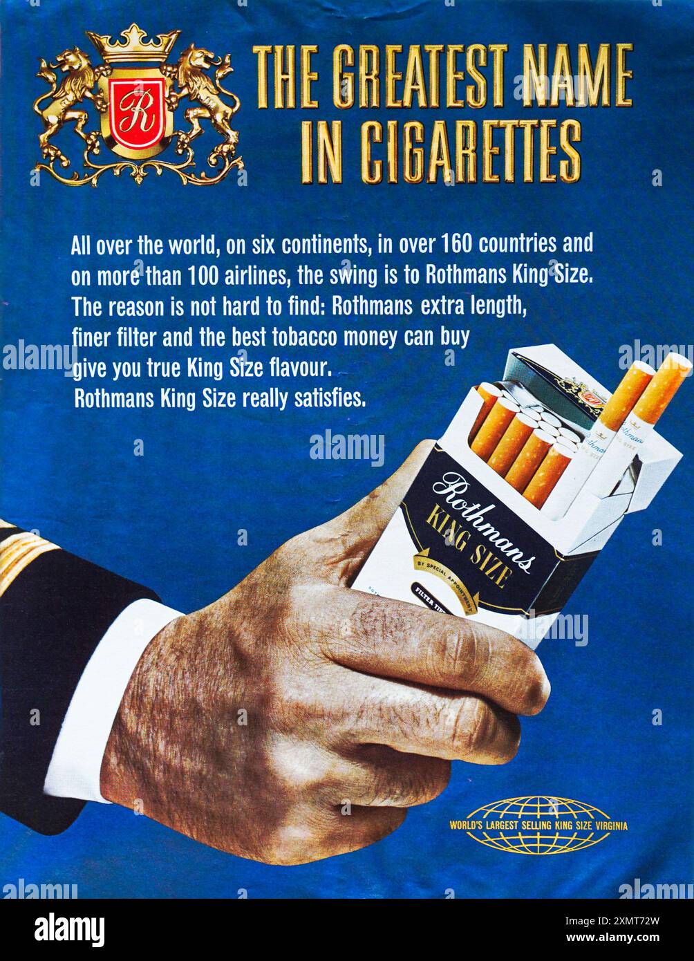 Eine Werbung aus den 1970er Jahren für Rothmans King Size Zigaretten. Stockfoto