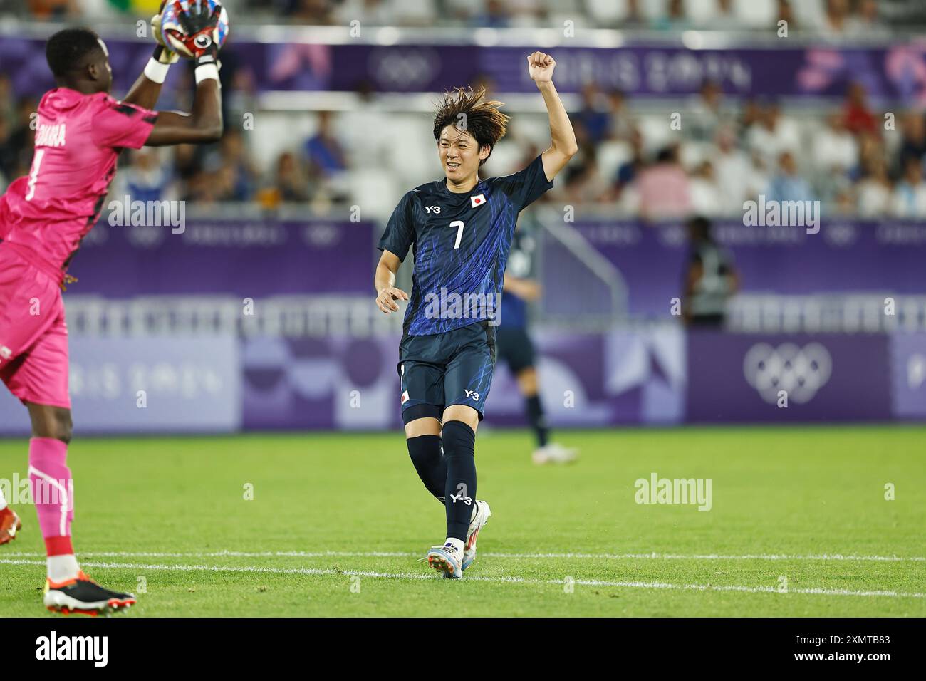 Rihito Yamamoto (JPN), 27. JULI 2024 - Fußball / Fußball : Paris 2024 Olympische Spiele Männer Fußball Gruppe D Spiel zwischen Japan 1-0 Mali im Stade de Bordeaux in Bordeaux, Frankreich. (Foto: Mutsu Kawamori/AFLO) Stockfoto