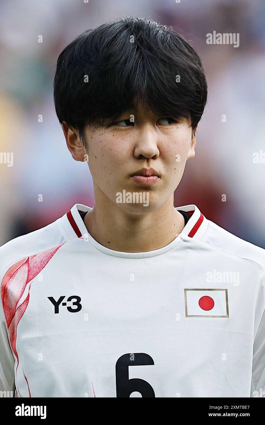Toko Koga (JPN), 28. JULI 2024 - Fußball / Fußball : Olympische Spiele der Frauen 2024 Gruppenspiel Brasilien 1-2 Japan im Parc des Princes in Paris. (Foto: Mutsu Kawamori/AFLO) Stockfoto
