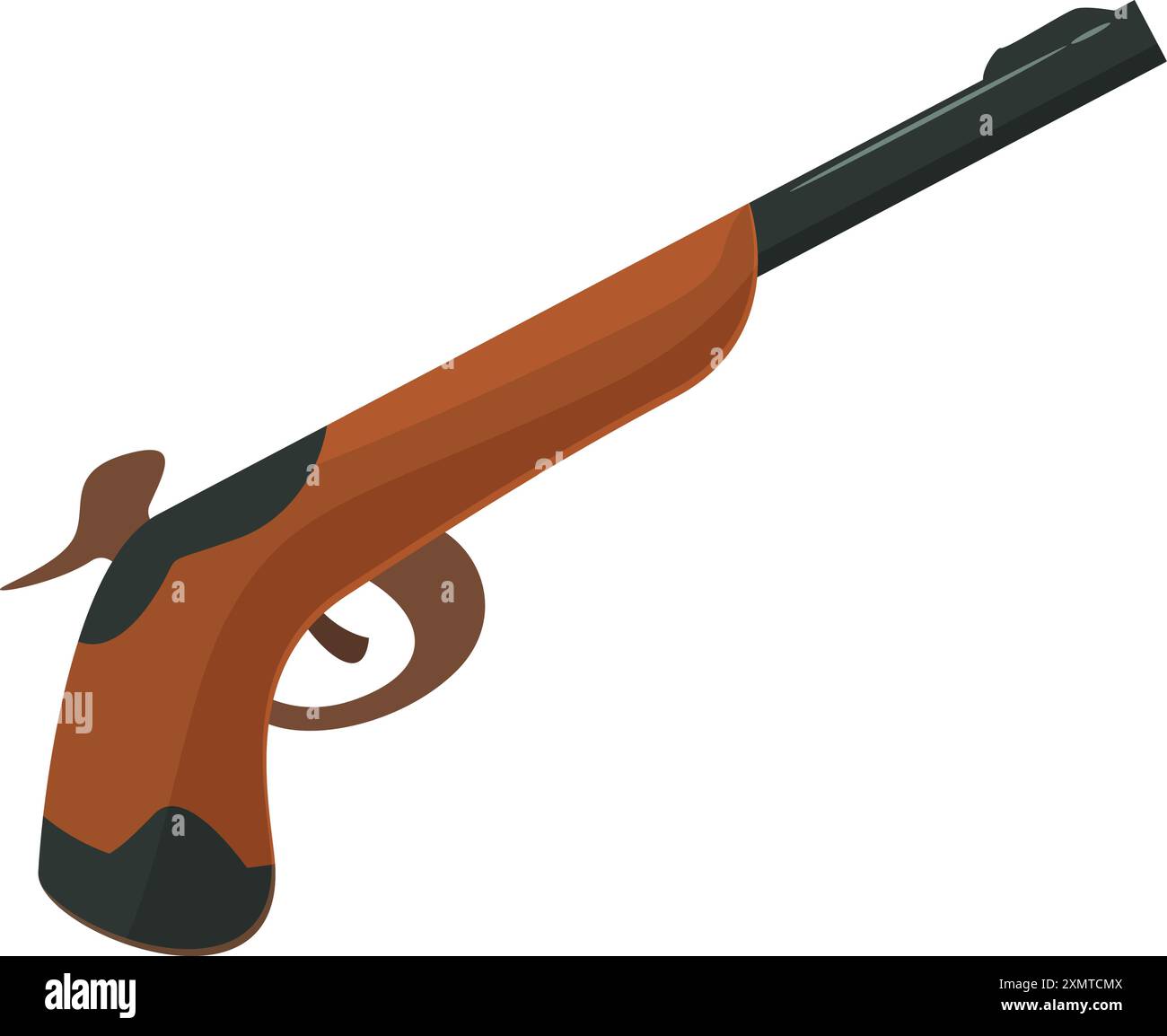 Eine alte Muskettenpistole mit Holzgriff und Metallfass liegt auf weißem Hintergrund Stock Vektor