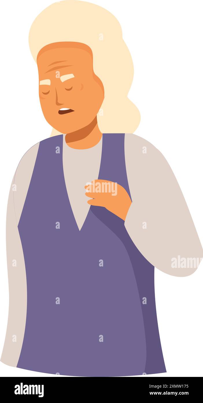 Eine ältere Frau hält sich unwohl an der Brust, was auf einen möglichen medizinischen Notfall hindeutet Stock Vektor