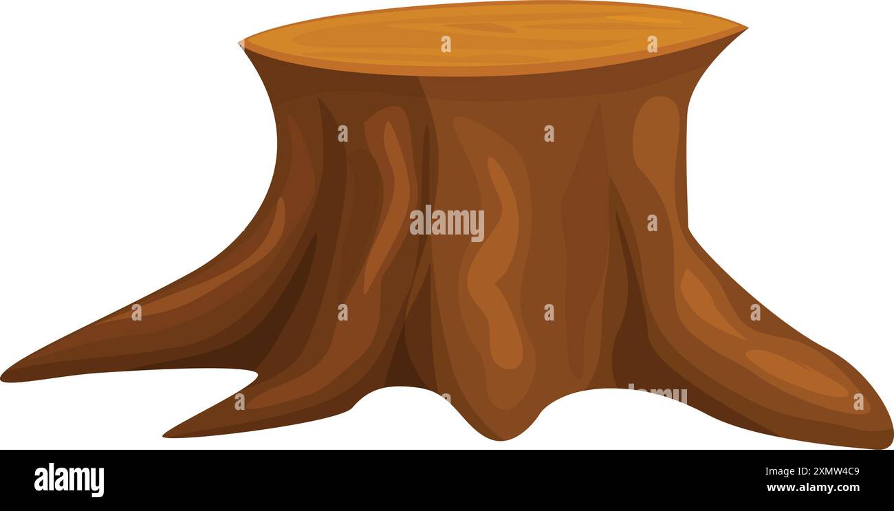 Brauner Baumstumpf, der nach dem Fällen des Baumstammes verbleibt Stock Vektor