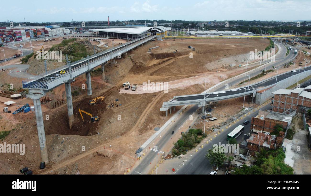 Bau des U-Bahn-Abschnitts 3 salvador, bahia, brasilien - 13. oktober 2023: Luftaufnahme der Bauarbeiten am Abschnitt 3 der U-Bahn in der Stadt Salvador. SALVADOR BAHIA BRASILIEN Copyright: XJoaxSouzax 131023JOA4312729 Stockfoto