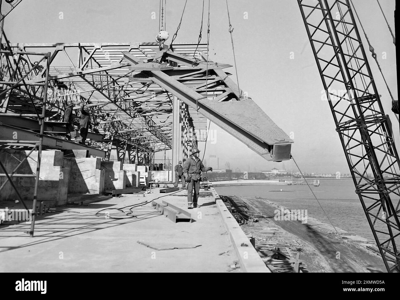 Bau des McCormick Place am Lake Michigan in Chicago im Januar 1960. Stockfoto