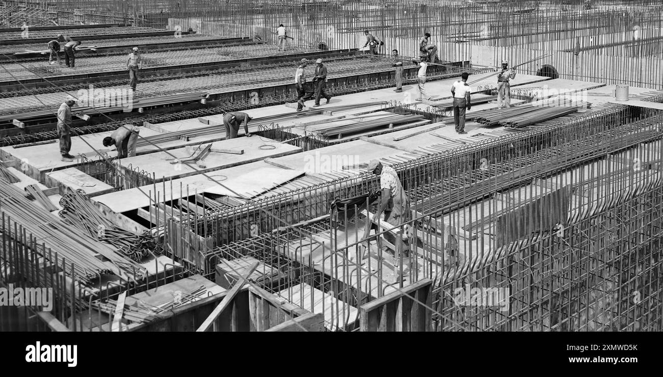 Bau des McCormick Place am Lake Michigan in Chicago im Januar 1960. Stockfoto