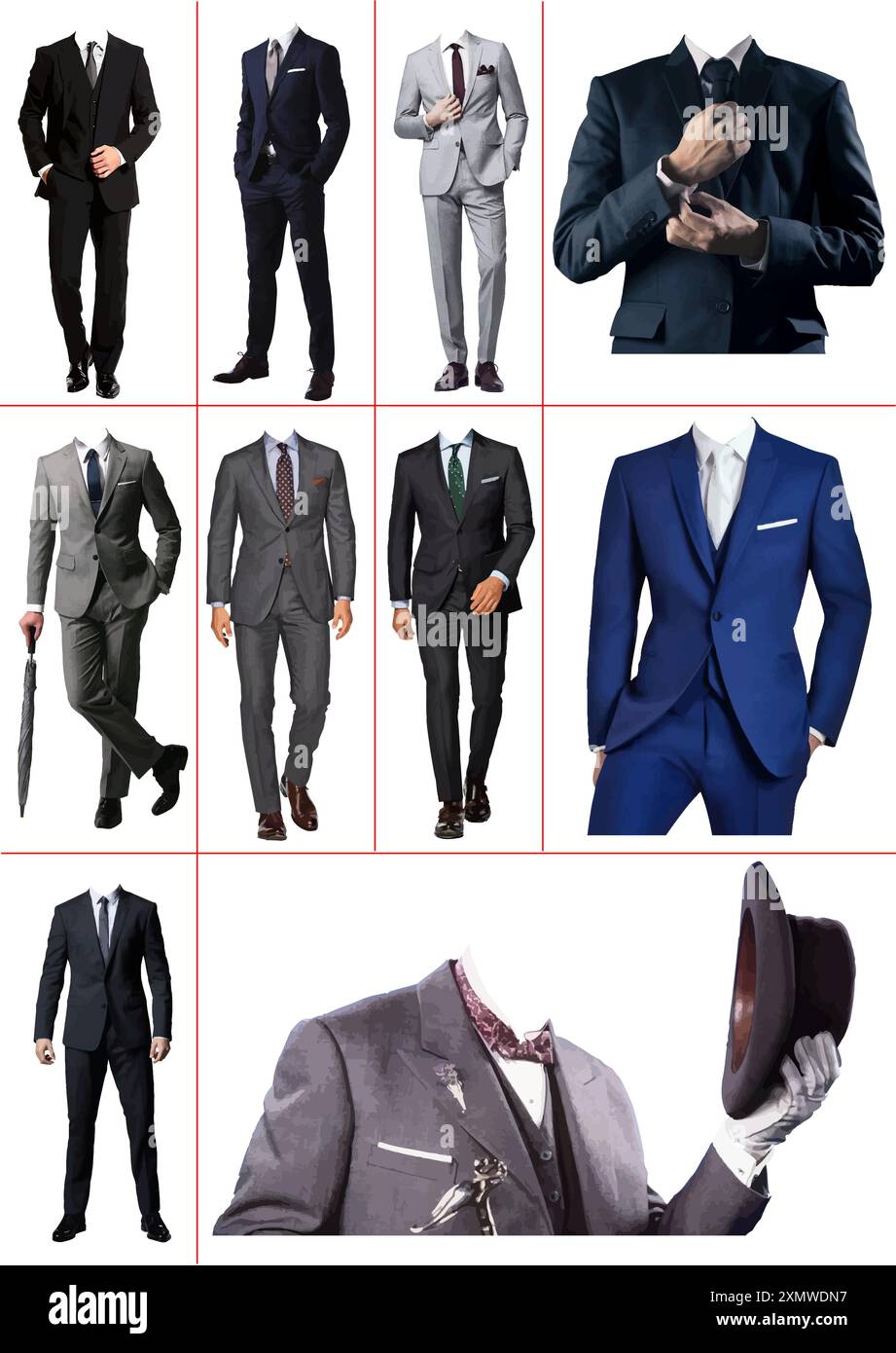 Ein großer, abstrakter, gutaussehender Mann ohne Gesicht. Vektor-3D-Illustration Stock Vektor