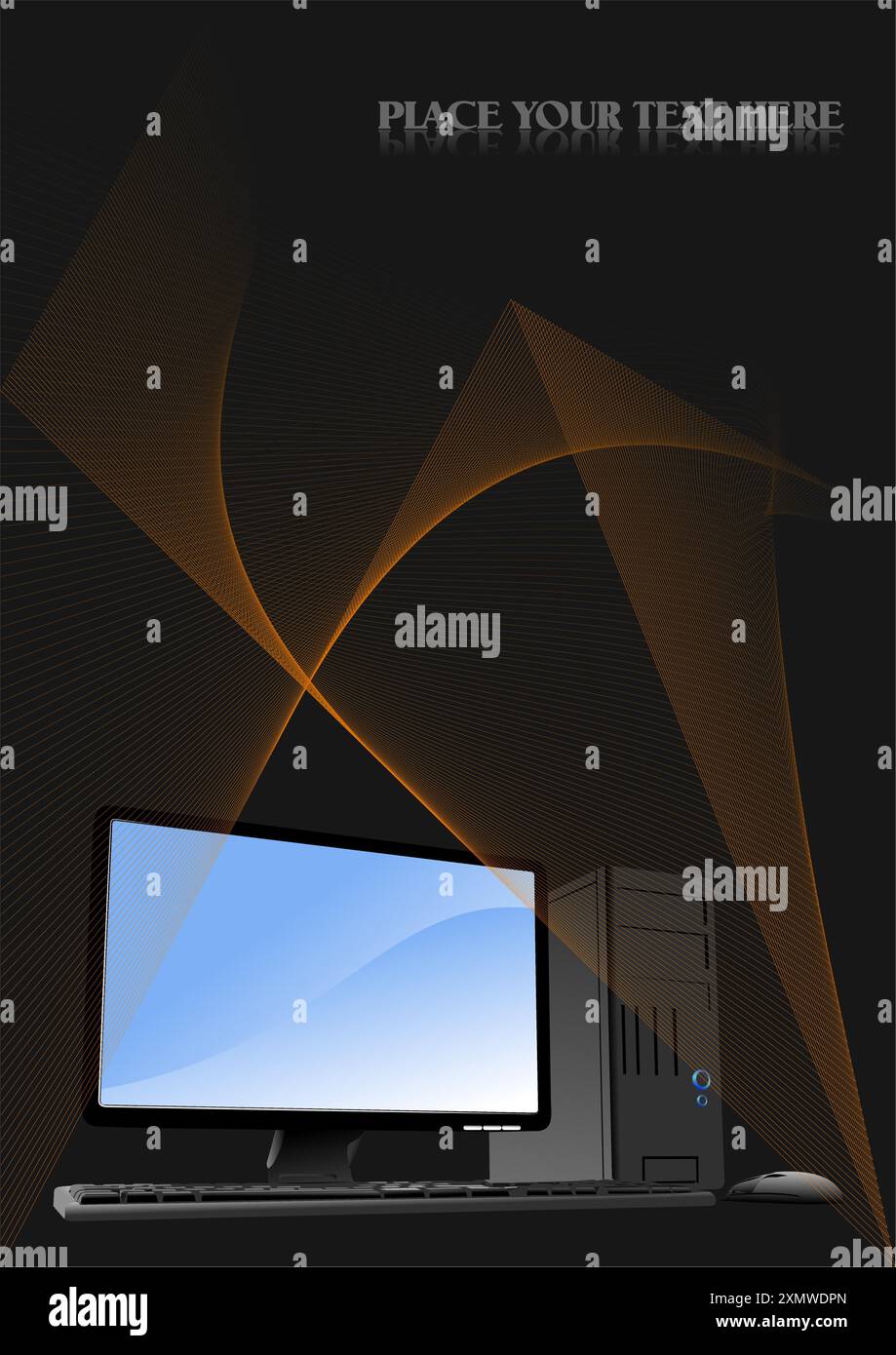 Vektor 3D-Farbdarstellung eines Desktop-PCs oder einer Server-Station. Stock Vektor