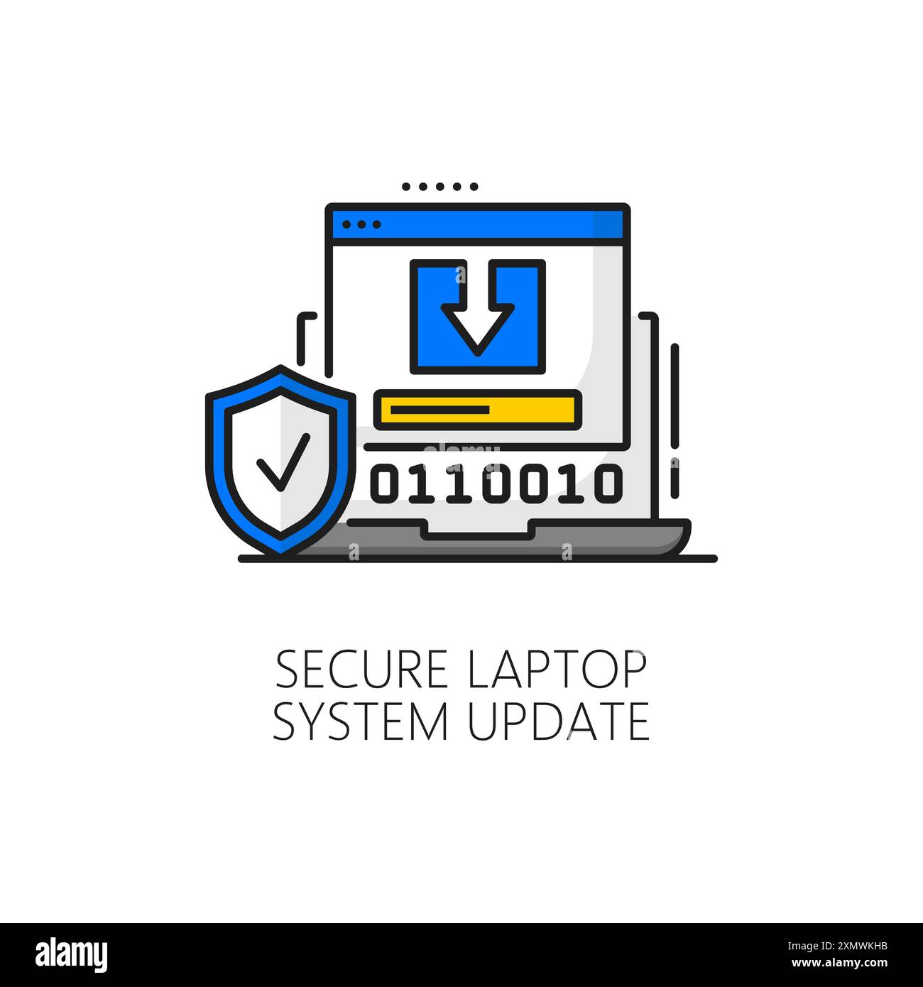 Symbol für die Farblinie für die Aktualisierung der Software des sicheren Laptops. Download des PC-Treibers, Aktualisierung des Laptop-Systems oder lin der Computersystemtechnologie Stock Vektor