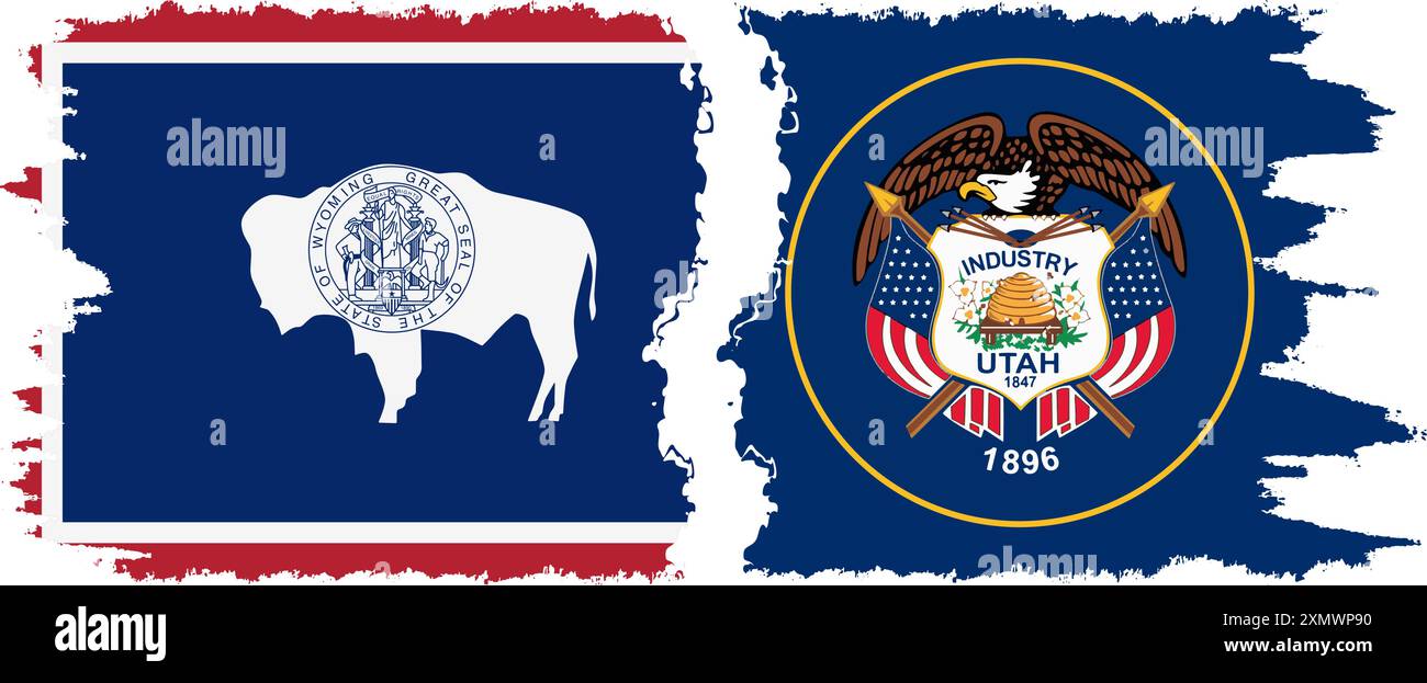 Utah und Wyoming staaten Grunge Pinsel Flags Verbindung, Vektor Stock Vektor