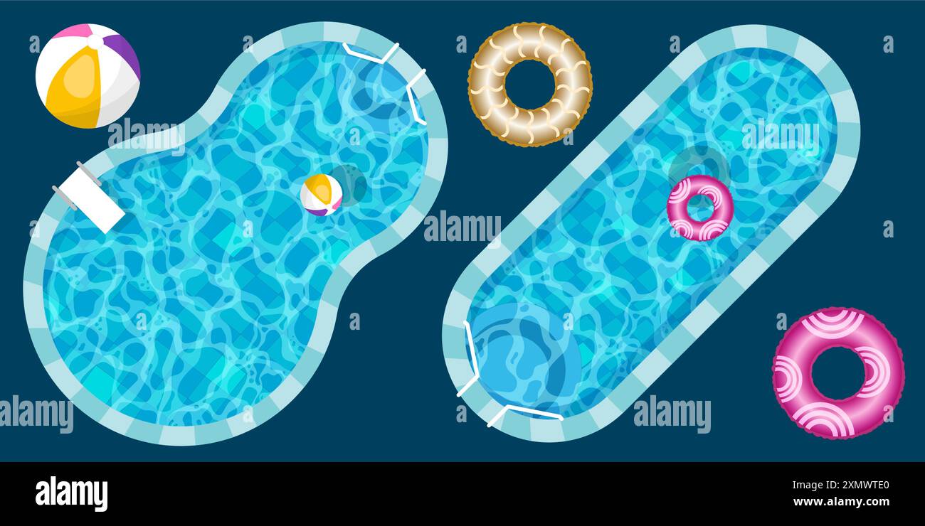 Realistischer Schwimmbadboden mit blauer Wasserwellenstruktur. Sommer-Aqua-Oberfläche mit Ätzkräuseln. Whirlpool Pool mit Blick auf den Vektor im Hintergrund Stock Vektor