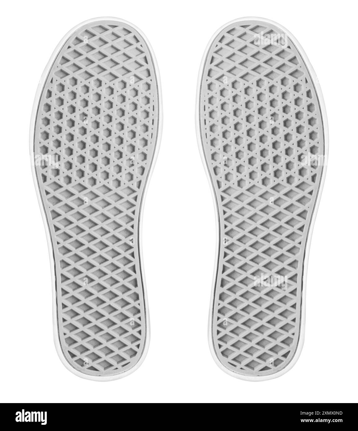 Das Muster der Außensohle eines Schuhs aus Gummi auf weißem Hintergrund, mit Clipping-Pfad Stockfoto