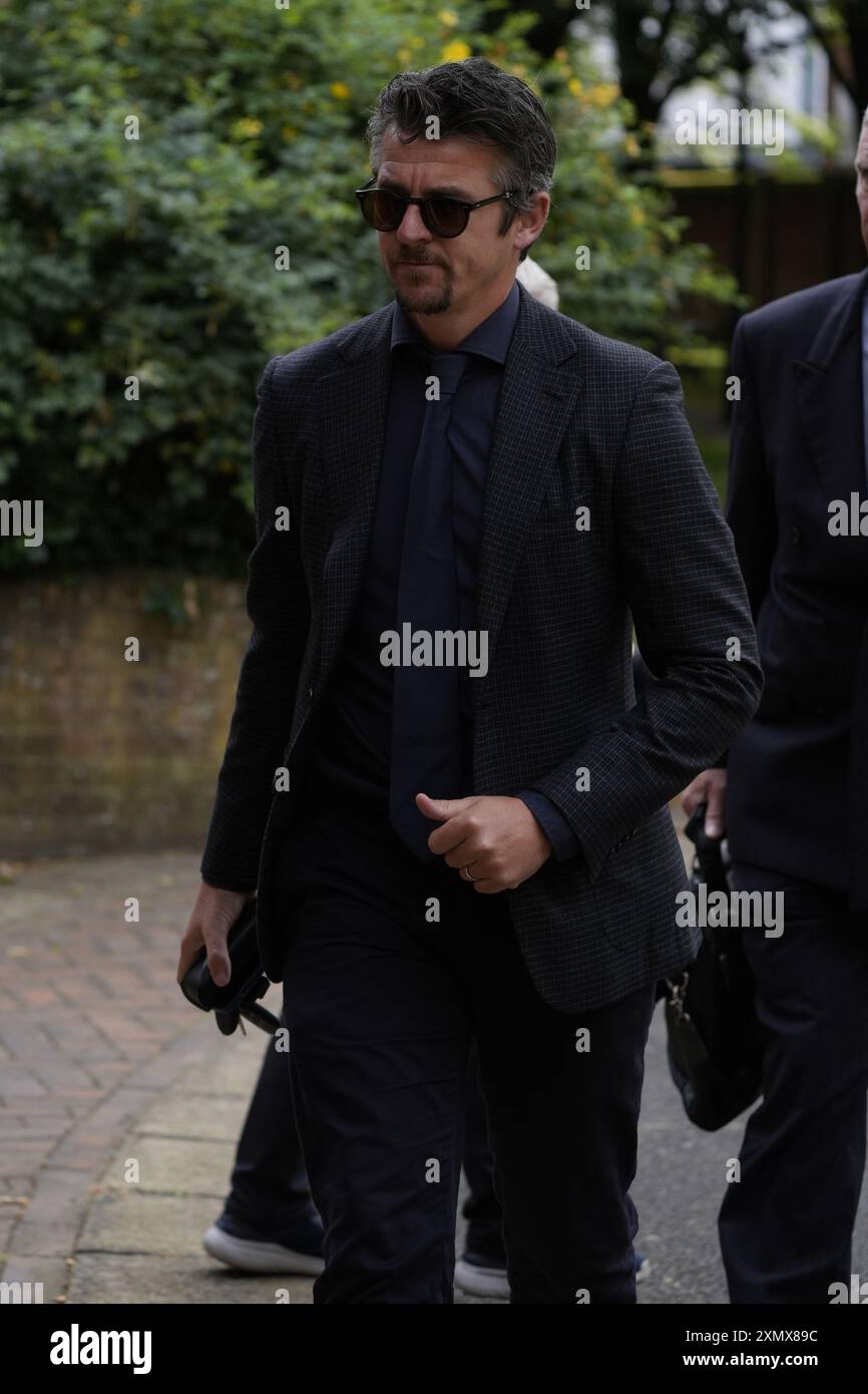 Joey Barton vom Warrington Combined Crown and Magistrates Court Centre, wo er wegen böswilliger Kommunikationsdelikte beschuldigt wird. Die Anklage betrifft Tweets, die er über den Fußballexperten Eni Aluko während eines FA-Cup-Spiels schickte, das sie für die BBC im Januar kommentierte. Bilddatum: Dienstag, 30. Juli 2024. Stockfoto