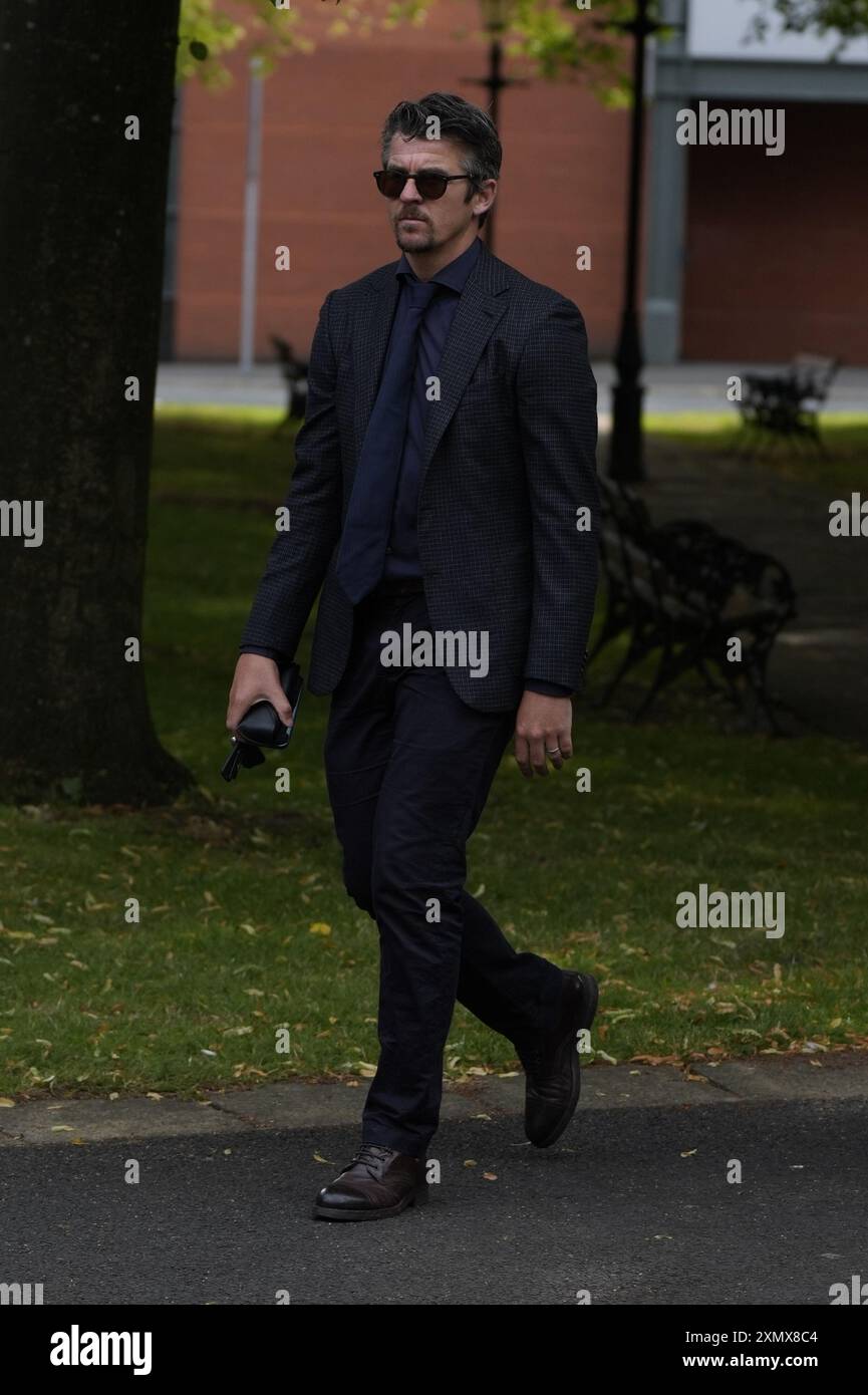 Joey Barton vom Warrington Combined Crown and Magistrates Court Centre, wo er wegen böswilliger Kommunikationsdelikte beschuldigt wird. Die Anklage betrifft Tweets, die er über den Fußballexperten Eni Aluko während eines FA-Cup-Spiels schickte, das sie für die BBC im Januar kommentierte. Bilddatum: Dienstag, 30. Juli 2024. Stockfoto