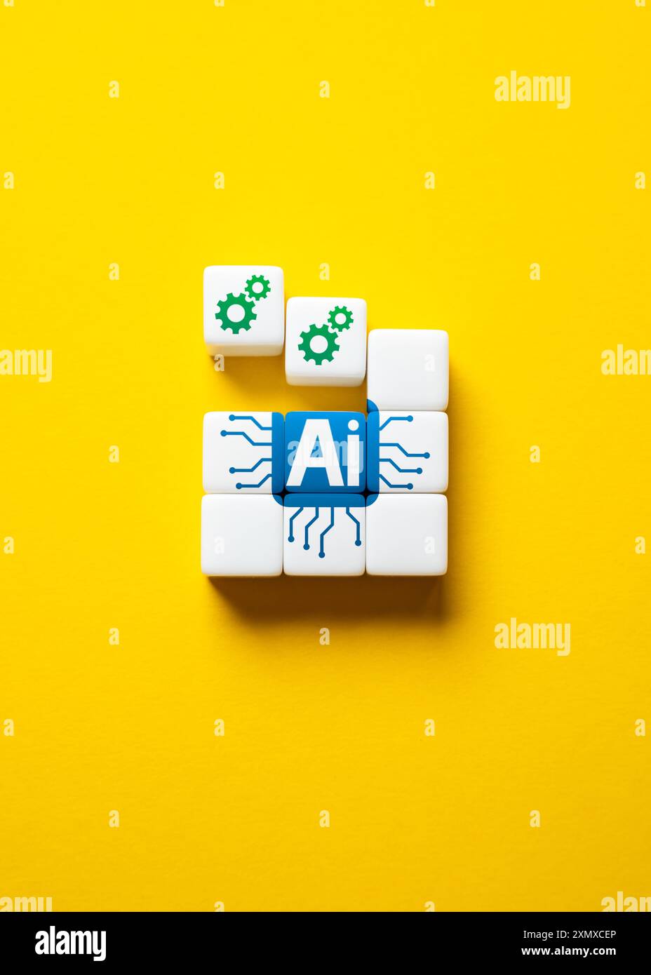 Schaffung künstlicher Intelligenz KI. Investitionen in neuronale Netze und Cloud-Technologien, intelligente Computernetze. Neue industrielle Revolution Stockfoto