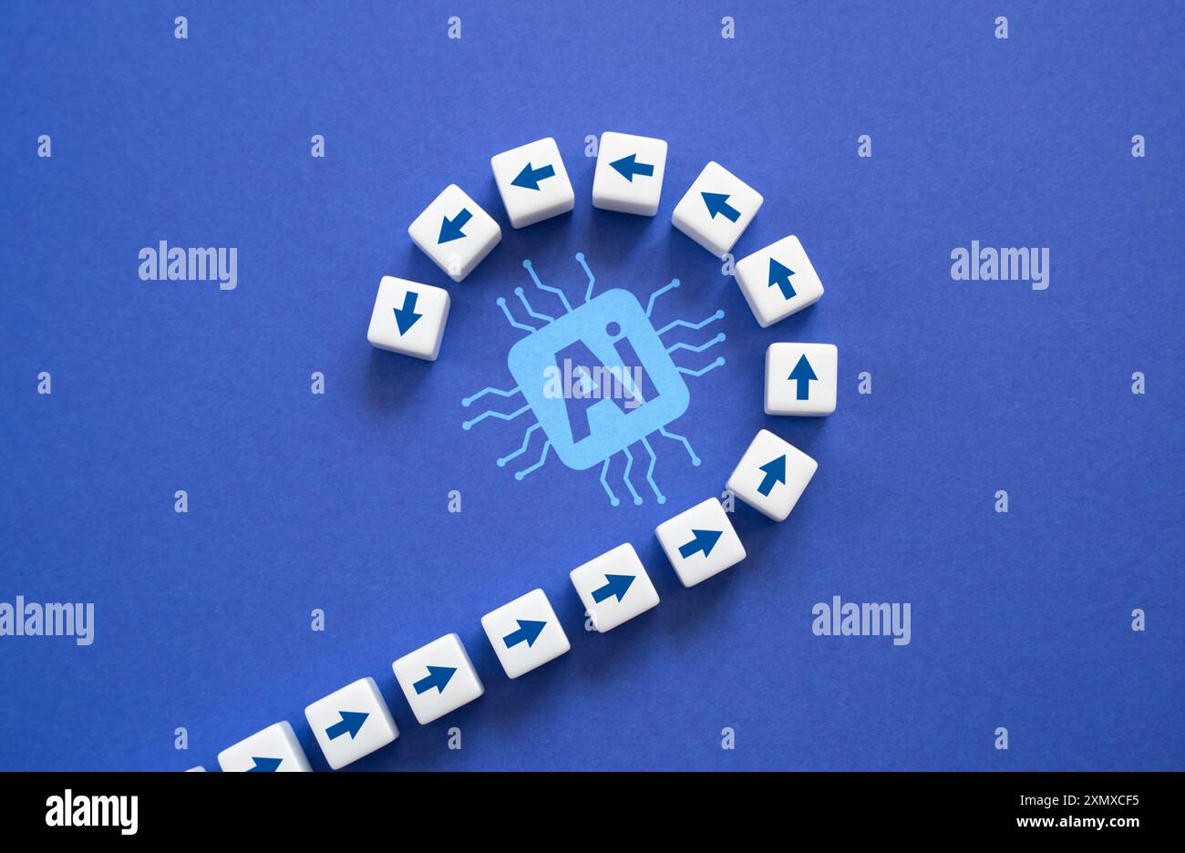 Der Prozess des Ubergangs zur Anwendung künstlicher Intelligenz. Entwicklung und Beherrschung neuer innovativer Technologien. Neue industrielle Revolution. Stockfoto