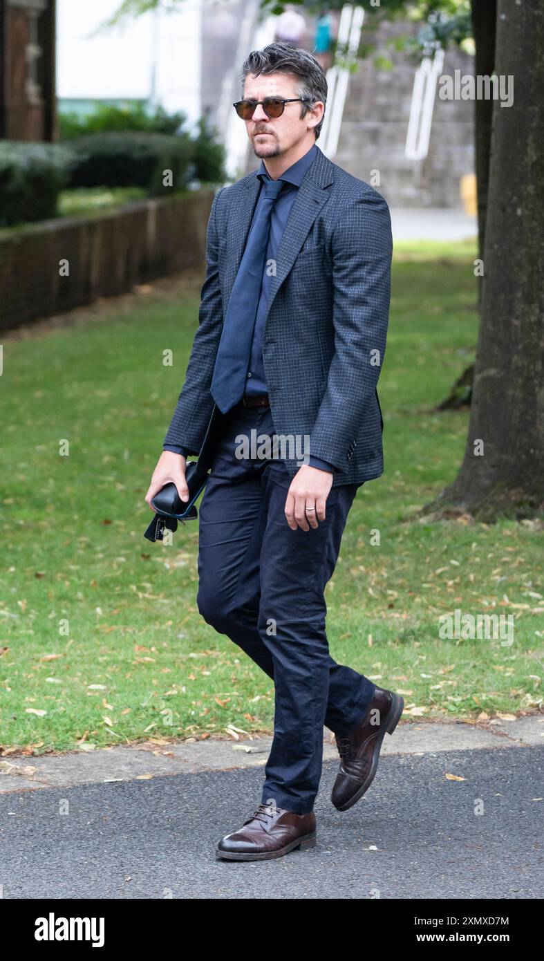 Joey Barton kommt im Warrington Combined Crown and Magistrates Court Centre an, wo er wegen böswilliger Kommunikationsdelikte beschuldigt wird. Die Anklage betrifft Tweets, die er über den Fußballexperten Eni Aluko während eines FA-Cup-Spiels schickte, das sie für die BBC im Januar kommentierte. Bilddatum: Dienstag, 30. Juli 2024. Stockfoto