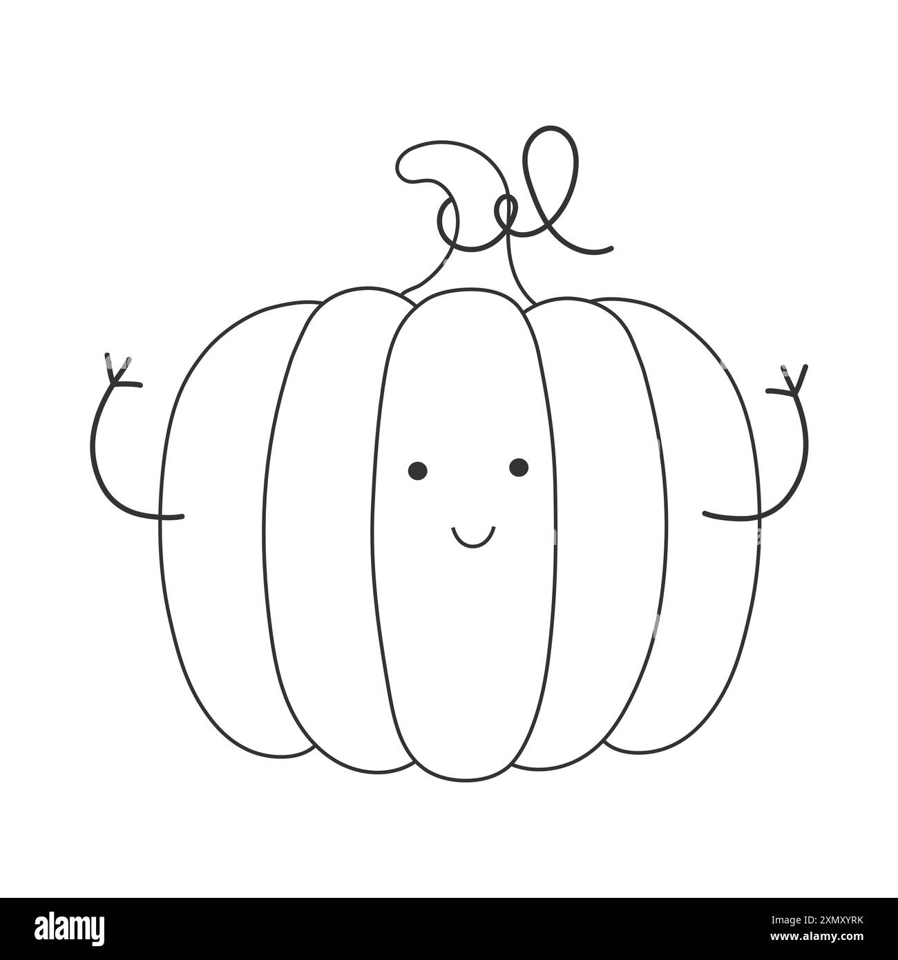 Vektor-Illustration des gesunden Ernährungs-Konzepts der Kinder mit einem niedlichen Doodle lustigen Kürbis. Baby-Gemüsecharakter oder Maskottchen. Stock Vektor