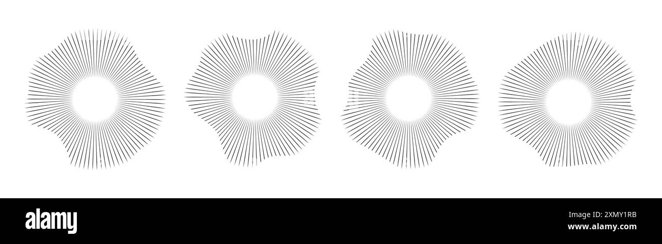 Radial Sound Wave konzentrische Audio Rhythmus Linie dynamisch eingestellt. Radiale Signal- oder Vibrationselemente. Darstellung von Audiomusik. Vektorabbildung Stock Vektor