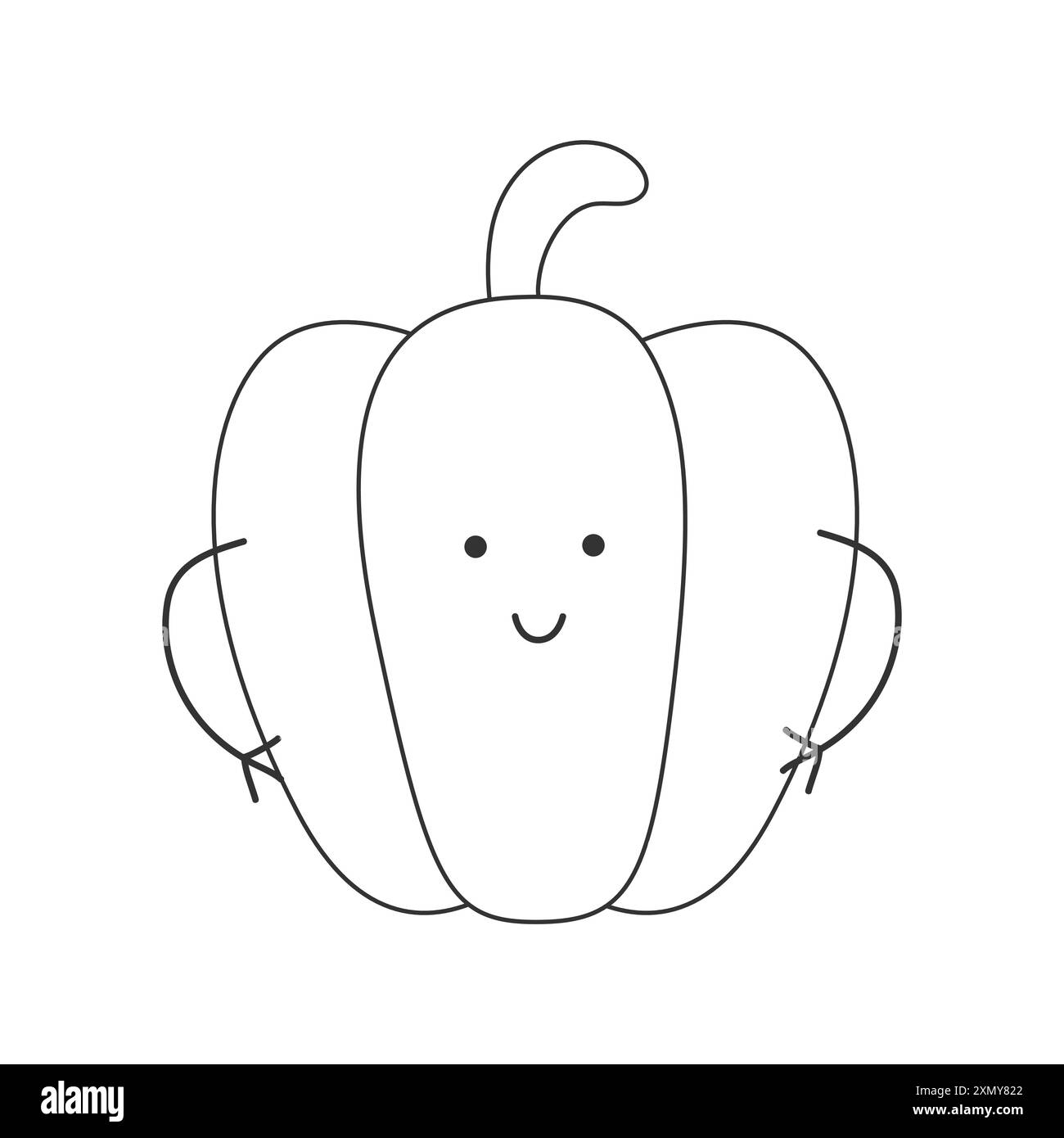 Vektor-Illustration der gesunden Ernährung der Kinder mit einem niedlichen Cartoon lustigen Pfeffer. Baby-Gemüsecharakter oder Maskottchen. Stock Vektor