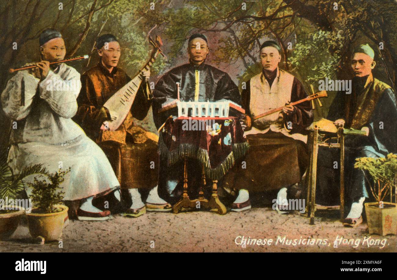 Chinesische Musiker mit traditionellen Instrumenten, Hongkong Stockfoto