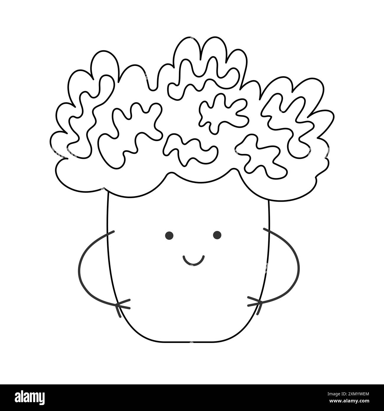 Vektor-Illustration für Kinder gesunde Ernährung mit einem niedlichen Doodle lustigen Brokkoli. Baby-Gemüsecharakter. Stock Vektor