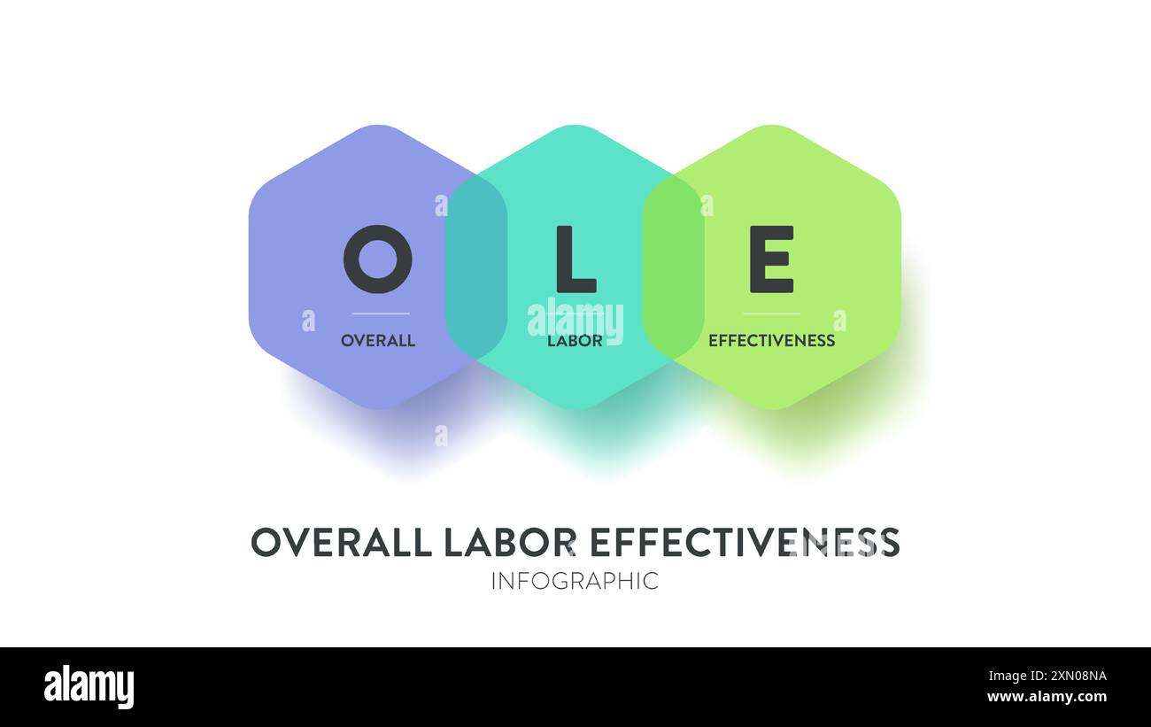 OLE, Infografik zur Gesamt-Arbeitseffektivität Diagramm Bannervorlage Vektor für Präsentation. Misst Auslastung, Leistung und qu Stock Vektor
