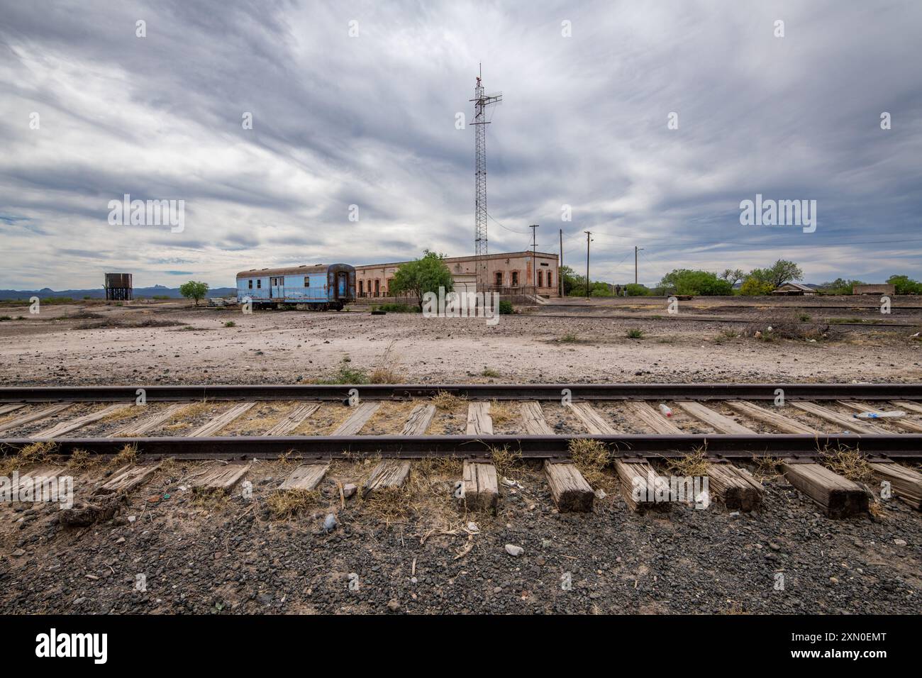 Verlassener Bahnhof, Pedriceña, Mexiko Stockfoto