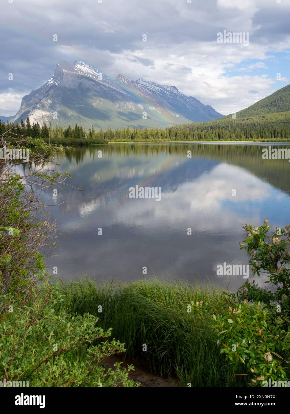 Mount Rundle vom Lake Vermillion, Alberta, Kanada Stockfoto