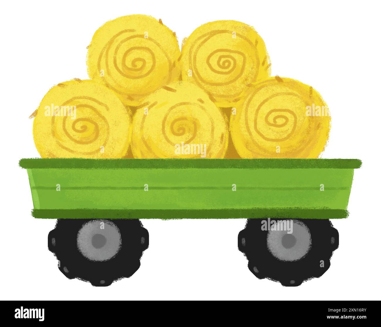 Zeichentrickszene mit Traktoranhänger für Heu für die Nutzung der Farm Ranch isolierte Hintergrundillustration für Kinder Stockfoto