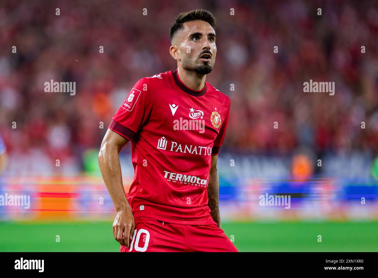 Fran Alvarez aus Widzew wurde während des Polnischen PKO Ekstraklasa League-Spiels zwischen Widzew Lodz und Lech Poznan im Widzew Lodz Municipal Stadium gesehen. Endergebnis: Widzew Lodz 2:1 Lech Poznan. (Foto: Mikolaj Barbanell / SOPA Images/SIPA USA) Stockfoto