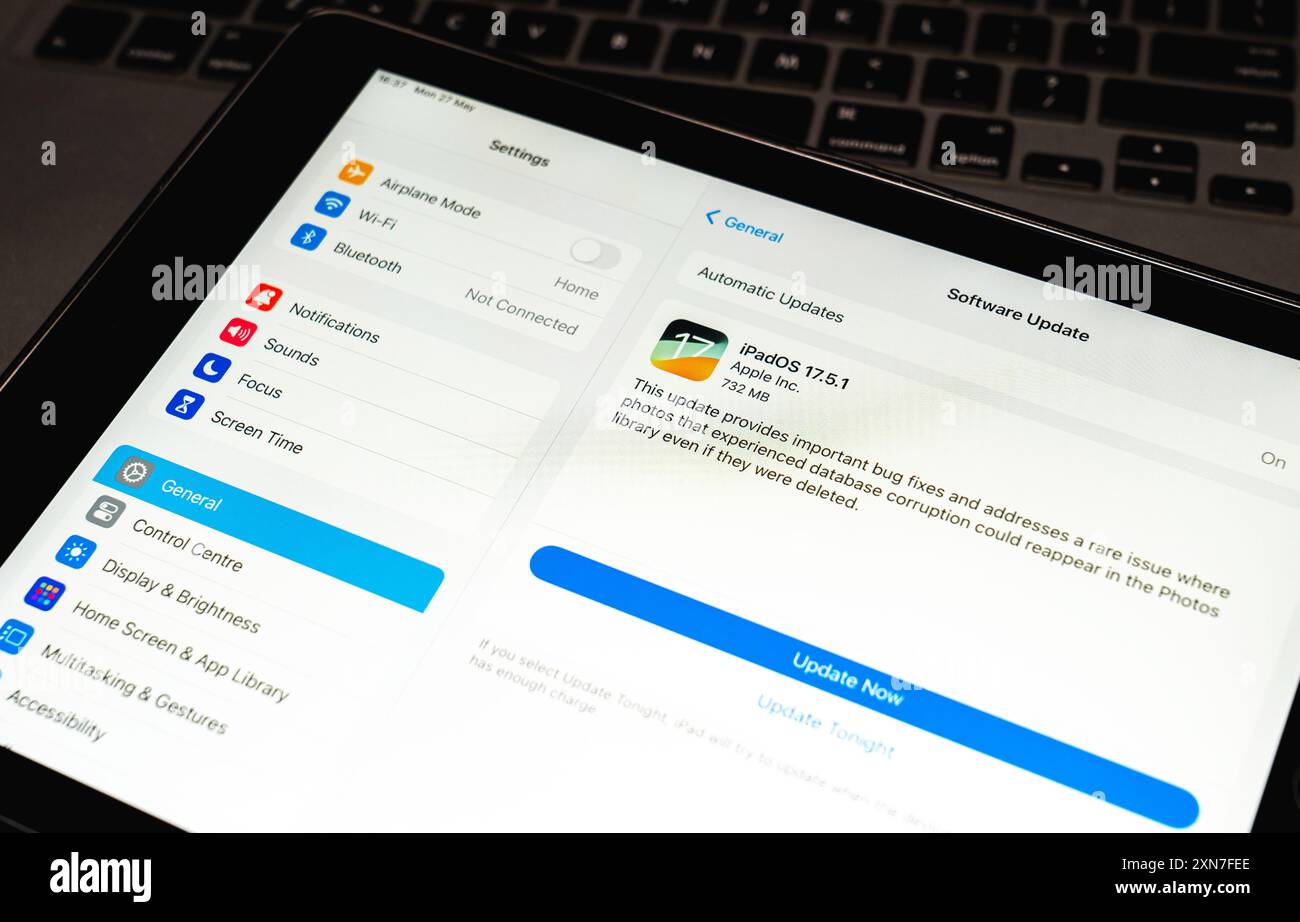Apple hat das neue iPadOS 17.5.1-Update am 20. Mai 2024 eingeführt. Stockfoto