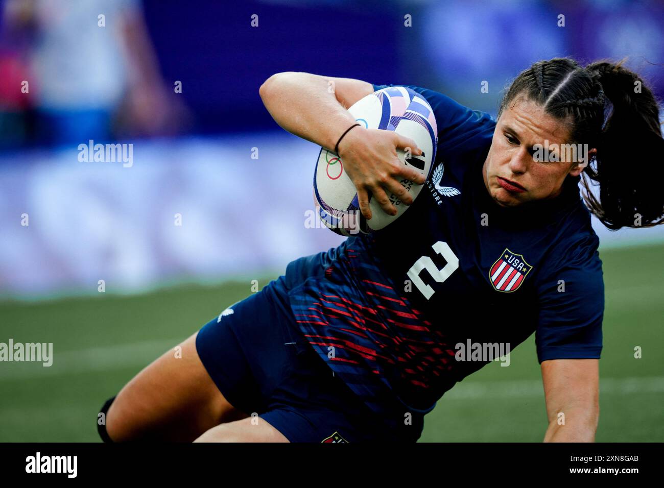 Saint Denis, Frankreich. 30. Juli 2024. Ilona Maher aus den USA während des Sieben Rugby der Frauen, Tag 3 - Olympischen Spiele 2024 in Paris am 30. Juli 2024 in Saint Denis, Frankreich. Foto: Julien Poupart/ABACAPRESS. COM Credit: Abaca Press/Alamy Live News Stockfoto