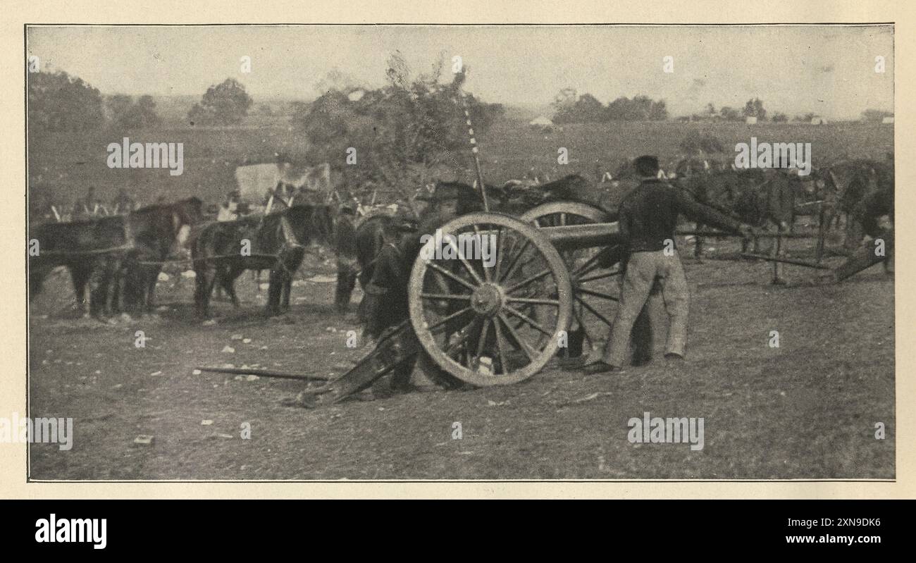 Geschichte des Amerikanischen Bürgerkriegs, Soldaten der 2. US-Artillerie laden Kanonen, Vintage-Foto Stockfoto