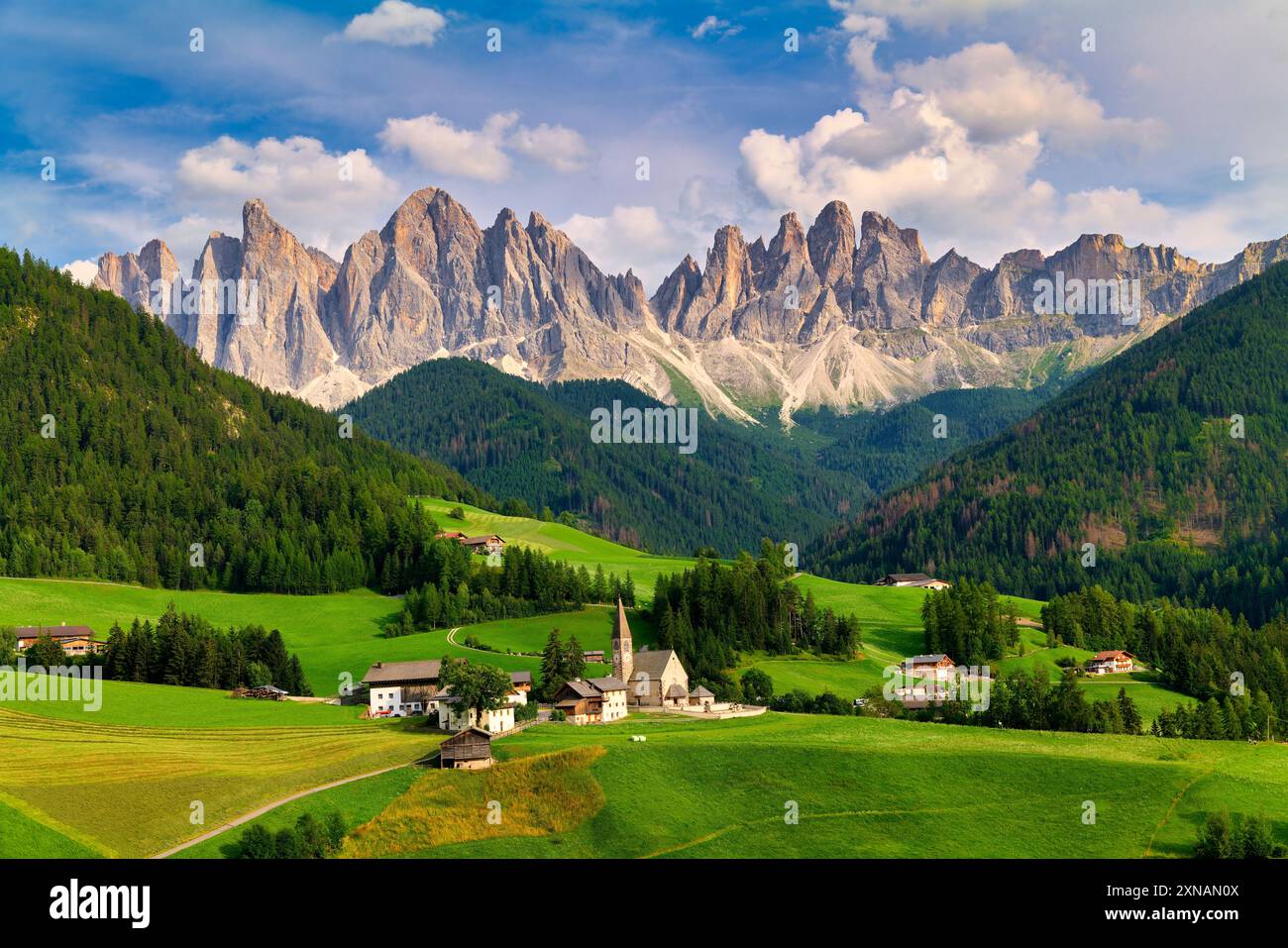 Villnoss. Südtirol. Val di Funes. Italien. Stockfoto