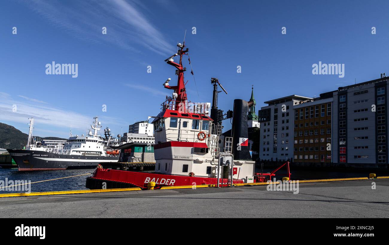 Schlepper Balder liegt am Kai Tollboden, Hafen von Bergen, Norwegen Stockfoto