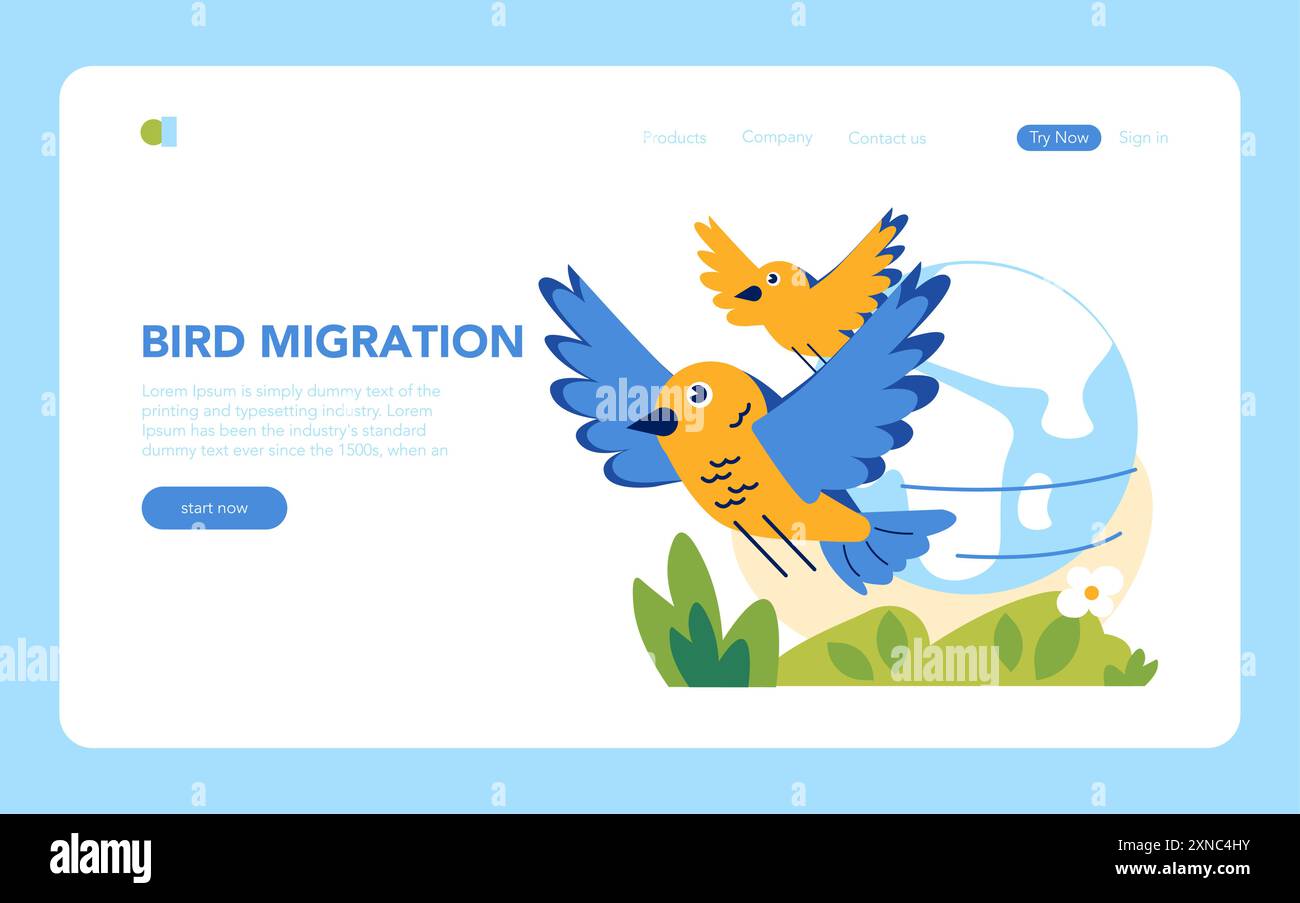 Vogelmigrationskonzept. Bezaubernde Illustration von Vögeln im Flug, die die Migration von Wildtieren auf der ganzen Welt darstellt. Bildung und Naturwahrnehmung. Vektorabbildung. Stock Vektor