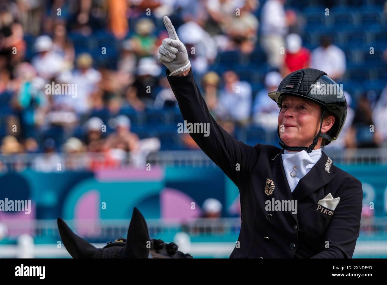 Versailles, Frankreich. 31. Juli 2024. Isabell WERTH reitet WENDY DE FONTAINE, Pferdesport, Dressurteam und Grand Prix während der Olympischen Spiele Paris 2024 am 31. Juli 2024 im Château de Versailles in Versailles, Frankreich - Foto Christophe Bricot/DPPI Media Credit: DPPI Media/Alamy Live News Stockfoto