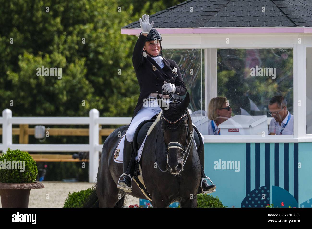 Isabell WERTH reitet WENDY DE FONTAINE, Pferdesport, Dressurteam und Individual Grand Prix während der Olympischen Spiele Paris 2024 am 31. Juli 2024 im Chateau de Versailles in Versailles, Frankreich Stockfoto