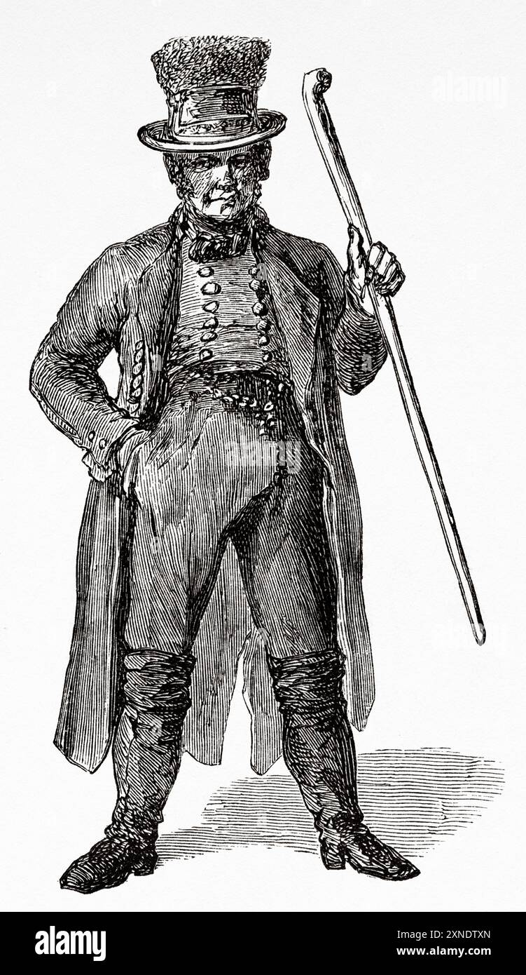 Ein Mann, der eine traditionelle Tracht aus Bayern trägt. Zeichnung von Dieudonne Lancelot (1823-1895) Reise von Paris nach Bukarest, 1860 von Victor Duruy (1811-1894) Le Tour du Monde 1862 Stockfoto
