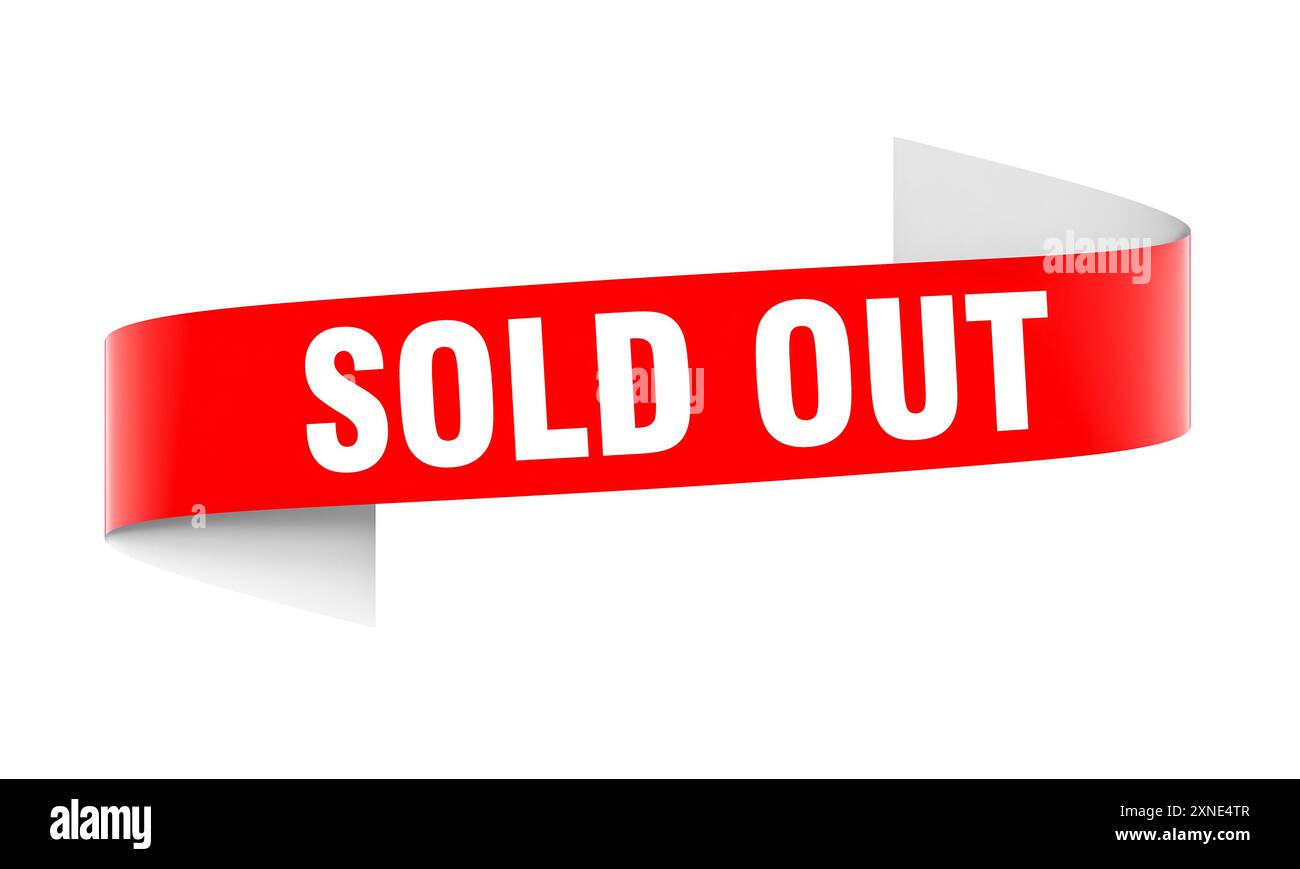 Rotes Band mit ausverkauftem Text transparenter Hintergrund 3D Stockfoto