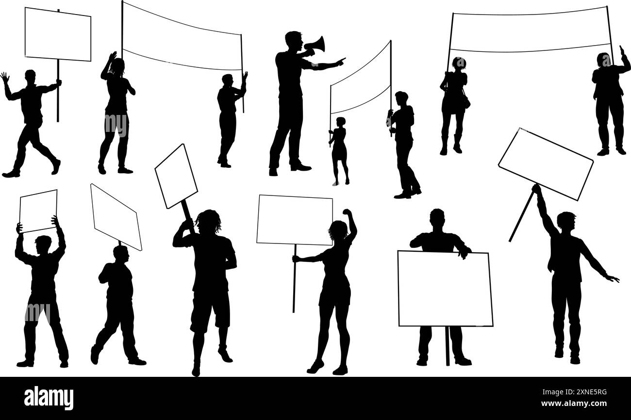 Die Silhouetten Der Demonstranten Der Strike Rally Im März Stock Vektor