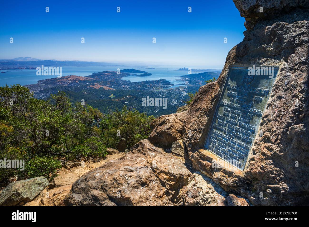 Mount Tam Gipfeltafel und San Francisco Bay, Mount Tamalpais State Park, Kalifornien USA Stockfoto