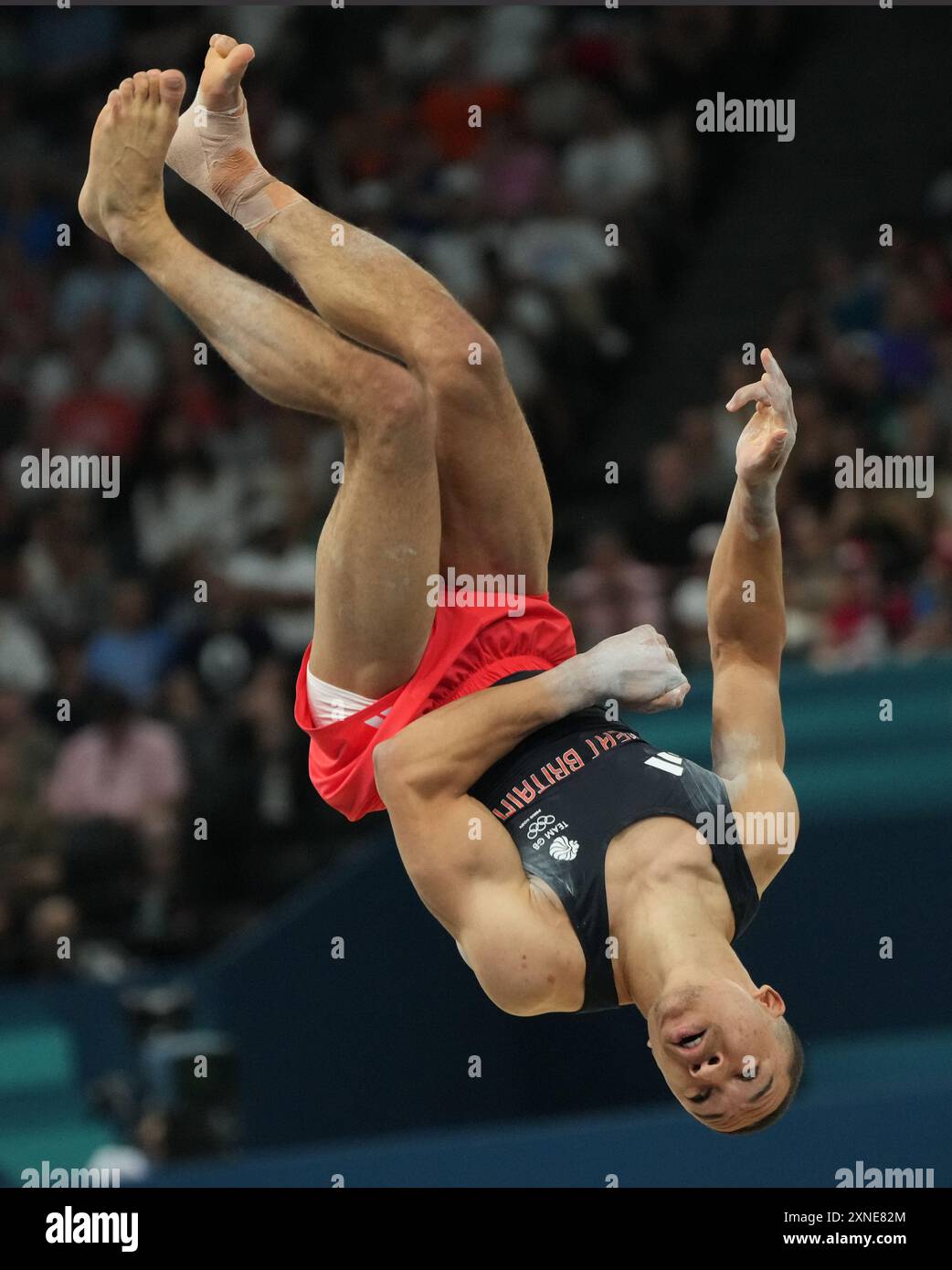 Paris, Frankreich. 31. Juli 2024. Joe Fraser aus Großbritannien tritt am Mittwoch, den 31. Juli 2024, bei den Olympischen Sommerspielen in Paris im Bodenturnen auf. Foto: Pat Benic/UPI Credit: UPI/Alamy Live News Stockfoto