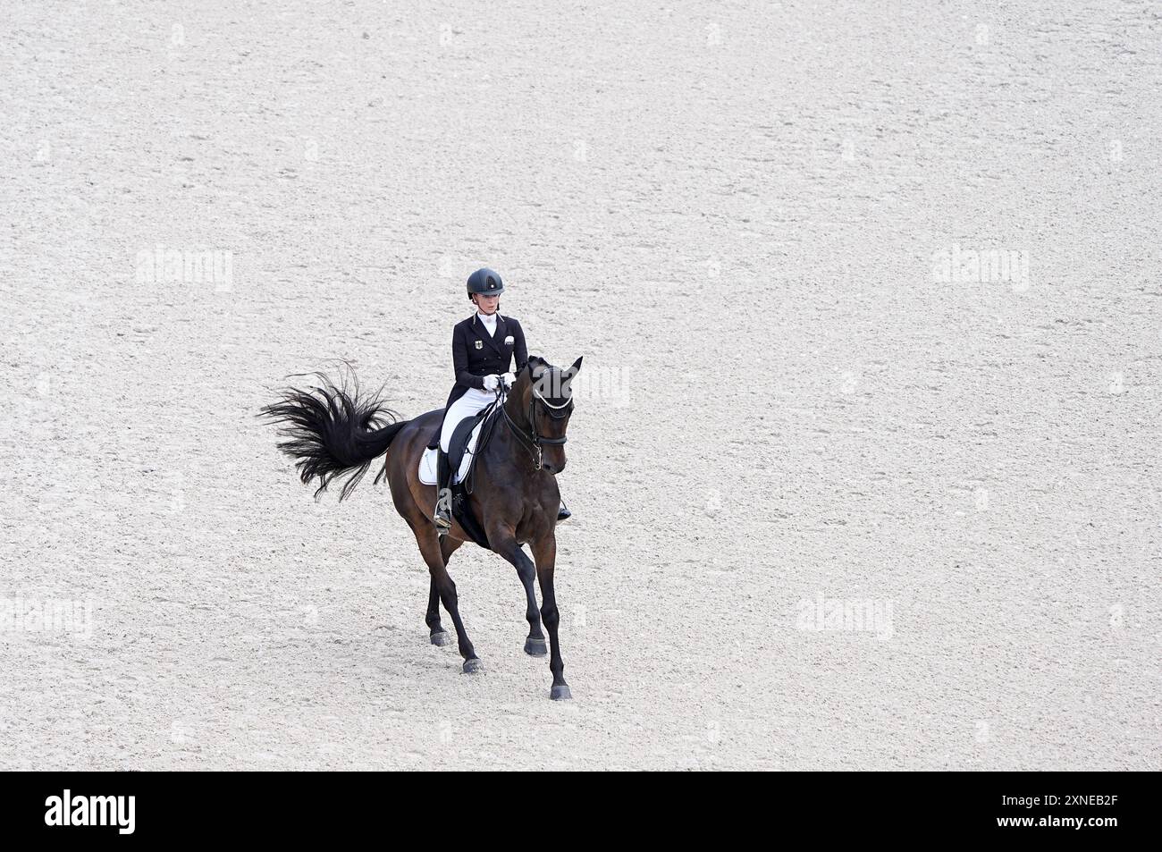 Versailles, Frankreich. 31. Juli 2024. Jessica von Bredow-Werndl aus Deutschland mit dem Pferd TSF Dalera BB tritt am 2. Tag der Dressur bei den Olympischen Spielen 2024 in Versailles, Frankreich, am 31. Juli 2024 an. Quelle: Yang Lei/Xinhua/Alamy Live News Stockfoto