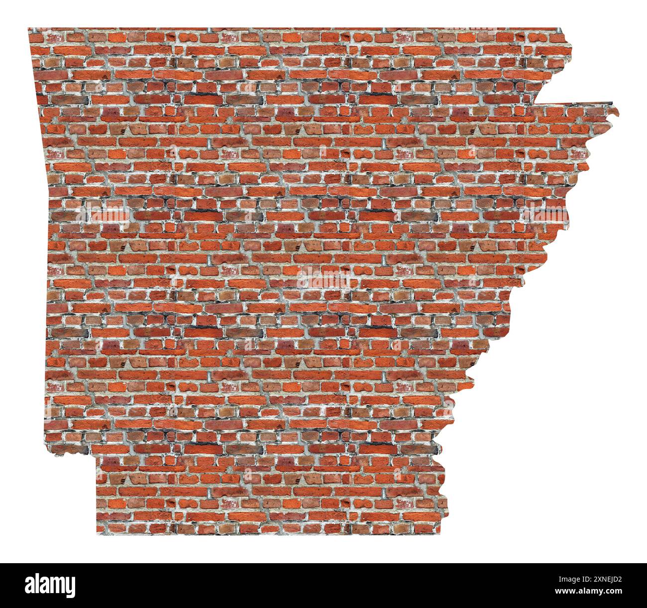 Symbolkarte des Bundesstaates Arkansas (Vereinigte Staaten von Amerika), die den Bundesstaat als Backsteinmauer zeigt Stockfoto