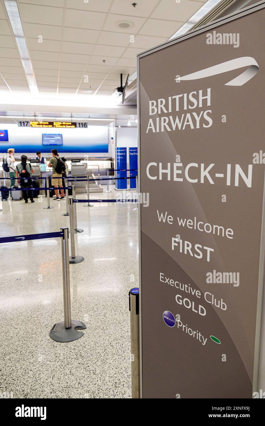 Miami Florida, Miami International Airport, Innenräume, Terminal Check-in Ticketbereich, British Airways First Executive Club Gold p Stockfoto