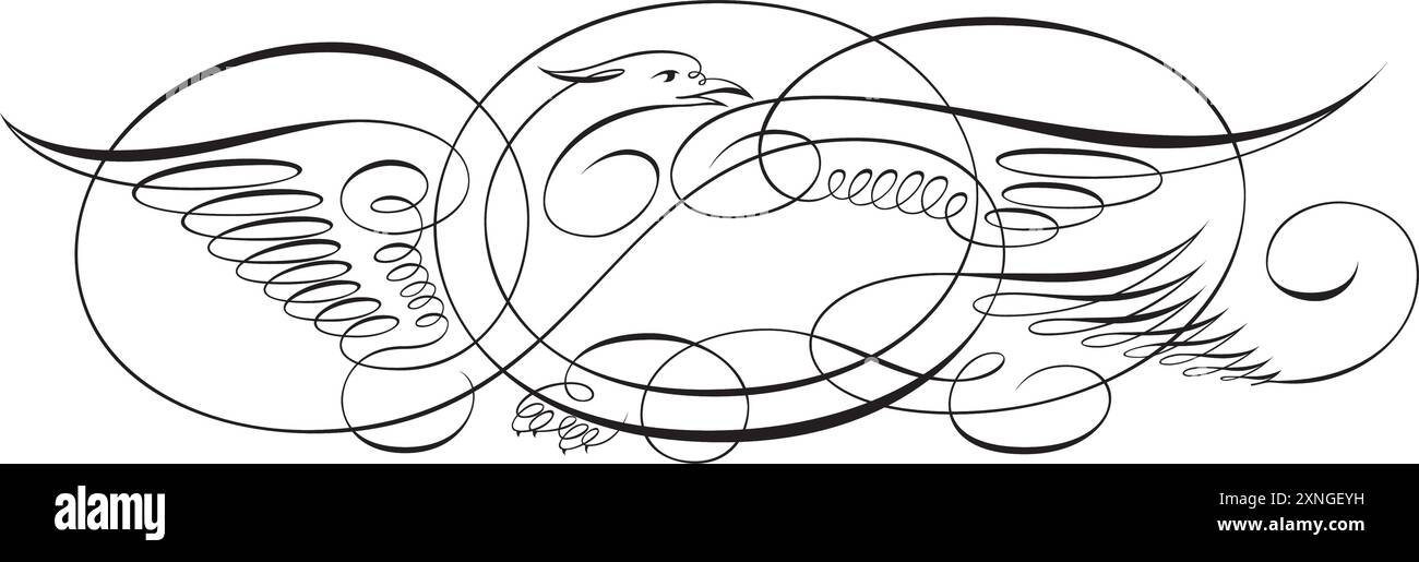 Blühende Vogellinie Silhouette Vignette Dekoration. Gute Verwendung für Tattoo, Symbol, Icon, Maskottchen, Aufkleber, Schild, dekoratives Element Stock Vektor Blühende Vogellinie Silhouette Vignette Dekoration. Gute Verwendung für Tattoo, Symbol, Icon, Maskottchen, Aufkleber, Schild, dekoratives Element Stock Vektor