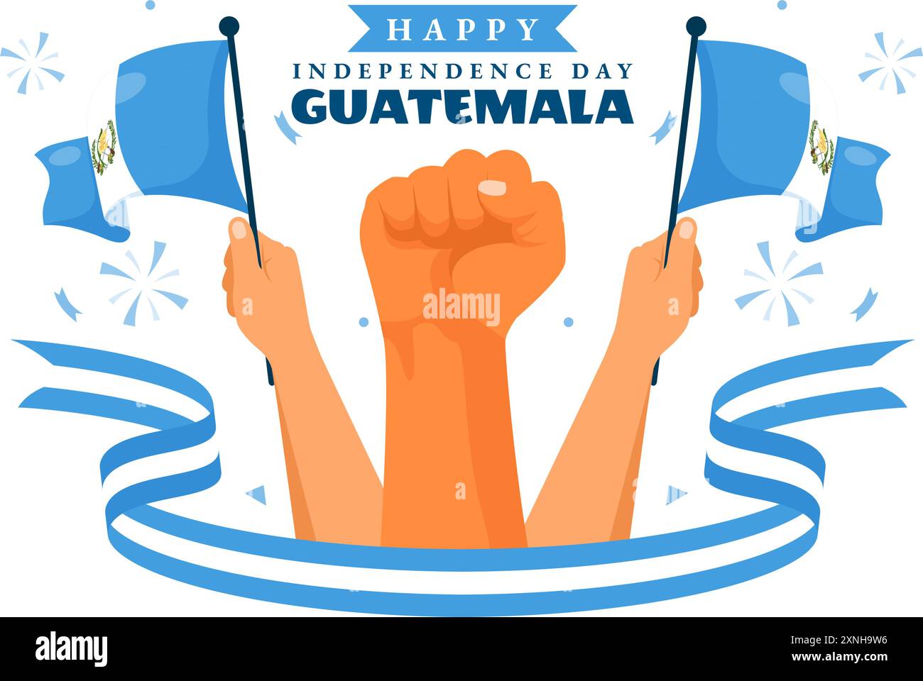 Glückliche Guatemala Unabhängigkeitstag Vektor-Illustration für September 15 mit einer wehenden Flagge und Band in einem flachen Stil Cartoon Hintergrund Stock Vektor